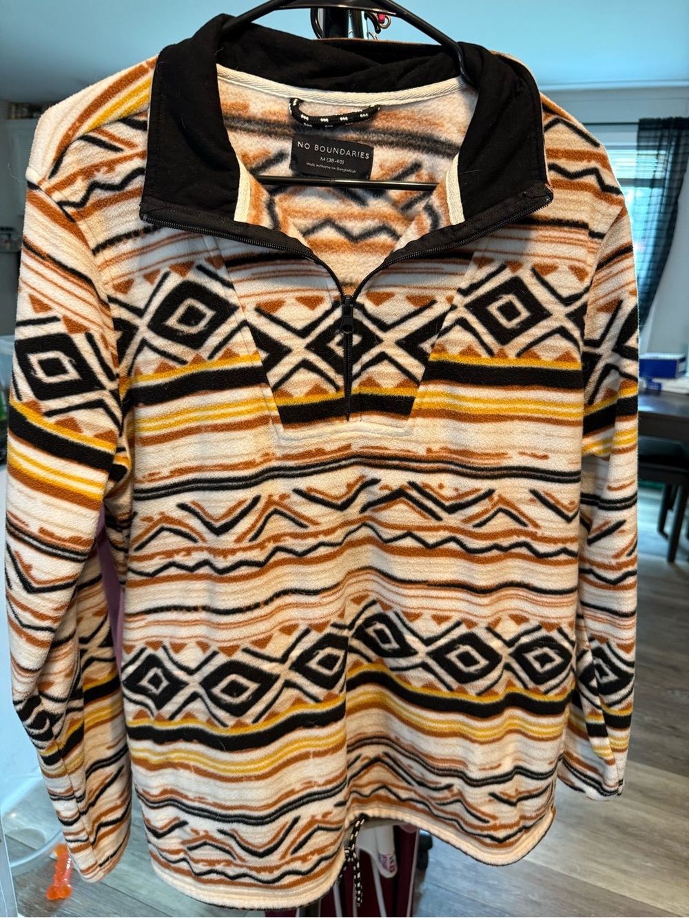 No Boundaries White, Black & Tan Aztec Half-Zip Pullover Jacket